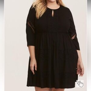 torrid Black Long Sleeve Lace-Trim Babydoll Dress